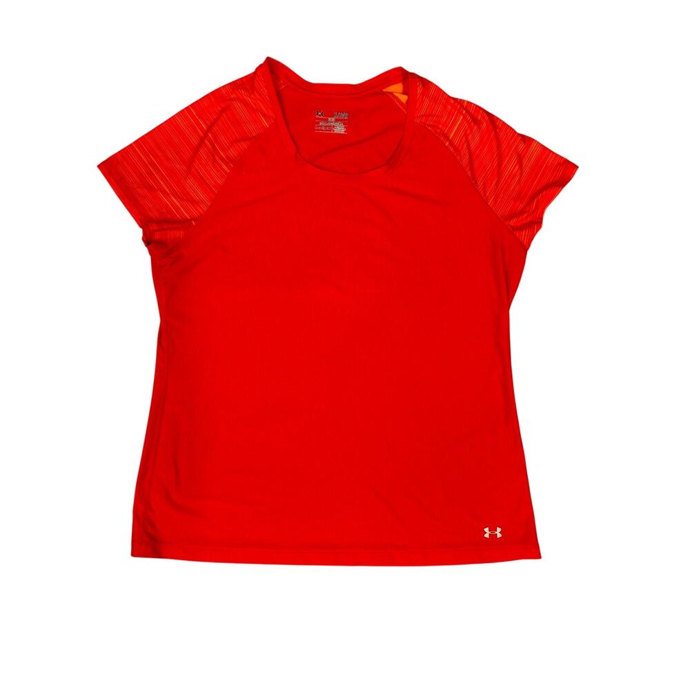 Under Armour HeatGear short sleeve athletic fitted top sports shirt red orange